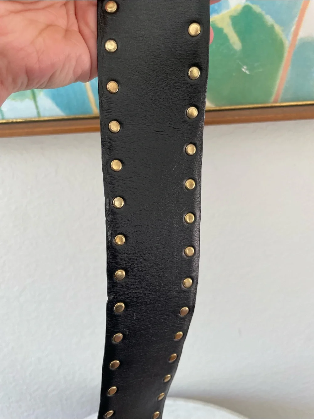 St. John Black Leather‎ Studded Belt Gold Hardware Minimalist Western Size 30